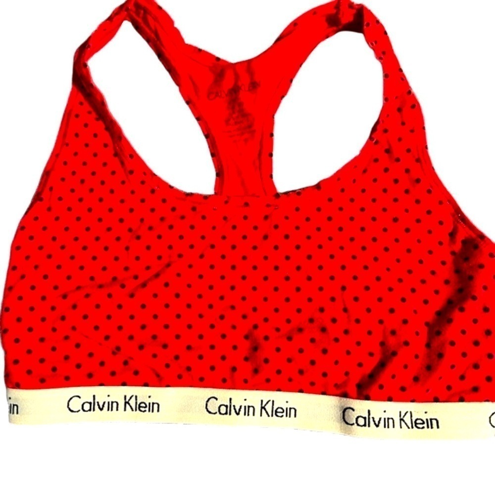 Calvin Klein Red Black Polka Dot Racerback Logo Sports Bra Size S